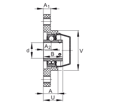 軸承座單元 RCJTY50-TV-VA, 兩孔塑料軸承座，內(nèi)圈帶平頭螺釘?shù)耐馇蛎媲蜉S承，耐腐蝕設(shè)計(jì)，R 型密封