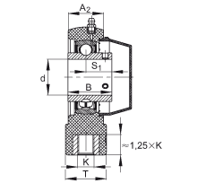 吊裝式軸承座單元 RTUEY35-TV-VA, 塑料軸承座，內(nèi)圈帶平頭螺釘?shù)耐馇蛎媲蜉S承，耐腐蝕設計，R 型密封