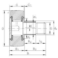 螺栓型滾輪 KRE16-PP, 軸向引導(dǎo)，帶偏心鎖圈，兩側(cè)用塑料推力平墊圈