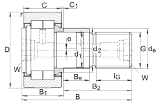 螺栓型滾輪 NUKRE47, 軸向引導(dǎo)，滿裝圓柱滾子，帶偏心擋圈，兩側(cè)迷宮密封