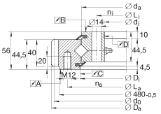 交叉滾子軸承 XSA140414-N, 標(biāo)準(zhǔn)系列 14， 外部的齒輪齒，兩側(cè)唇密封