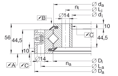 交叉滾子軸承 XSU140844, 標(biāo)準系列 14， 無齒輪齒，兩側(cè)唇密封