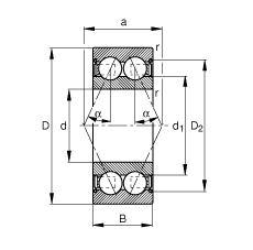 角接觸球軸承 3005-B-2Z-TVH, 雙列，雙側(cè)間隙密封，接觸角 α = 25°