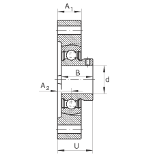 軸承座單元 FLCTEY25, 帶兩個螺栓孔的法蘭的軸承座單元，鑄鐵， 內圈帶平頭螺釘， P 型密封，無再潤滑結構