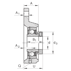 軸承座單元 PCFTR35, 帶三個(gè)螺栓孔的法蘭的軸承座單元，鑄鐵，偏心鎖圈，P型密封