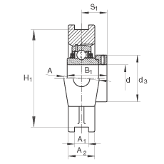 吊裝式軸承座單元 TTUE35, 鑄鐵軸承座，帶偏心鎖圈的外球面球軸承，T 型密封