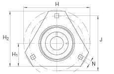 軸承座單元 RATRY30, 帶三個(gè)螺栓孔的法蘭的軸承座單元，鋼板， 內(nèi)圈帶平頭螺釘， P型密封