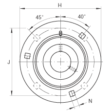 軸承座單元 GRA40, 帶三個/四個螺栓孔的法蘭的軸承座單元，沖壓鋼板，偏心鎖圈，P 型密封