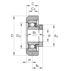 外球面球軸承 RCRA20/46-FA106, 帶橡膠插入件，偏心鎖圈定位， 兩側(cè) P 型密封