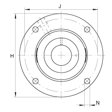 軸承座單元 RMEO90, 帶四個螺栓孔的法蘭的軸承座單元，鑄鐵，定心凸出物，偏心鎖圈，系列 63，R密封