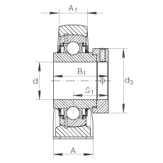 直立式軸承座單元 LASE40-N, 鑄鐵軸承座，帶偏心鎖圈的外球面球軸承，L 型密封