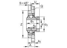 軸承座單元 RMEO90, 帶四個螺栓孔的法蘭的軸承座單元，鑄鐵，定心凸出物，偏心鎖圈，系列 63，R密封
